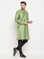 Men's Light Green Silk Blend Kurta