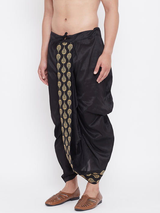 Men's Black Silk Blend Embroidered Dhoti