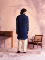 Men's Navy Blue And Cream Georgette Kurta and Patiala Set