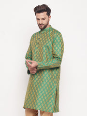 Men Green Silk Blend Kurta