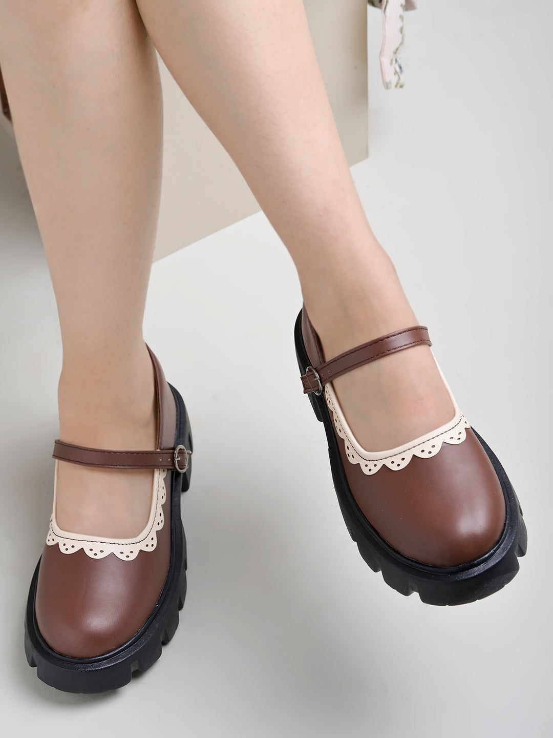 Shoetopia Round Toe Brown Mary Janes Bellies For Women & Girls