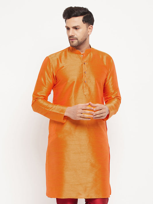 Men's Orange Silk Blend Kurta