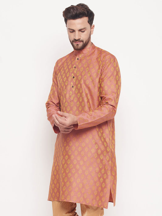 Men Pink Silk Blend Kurta