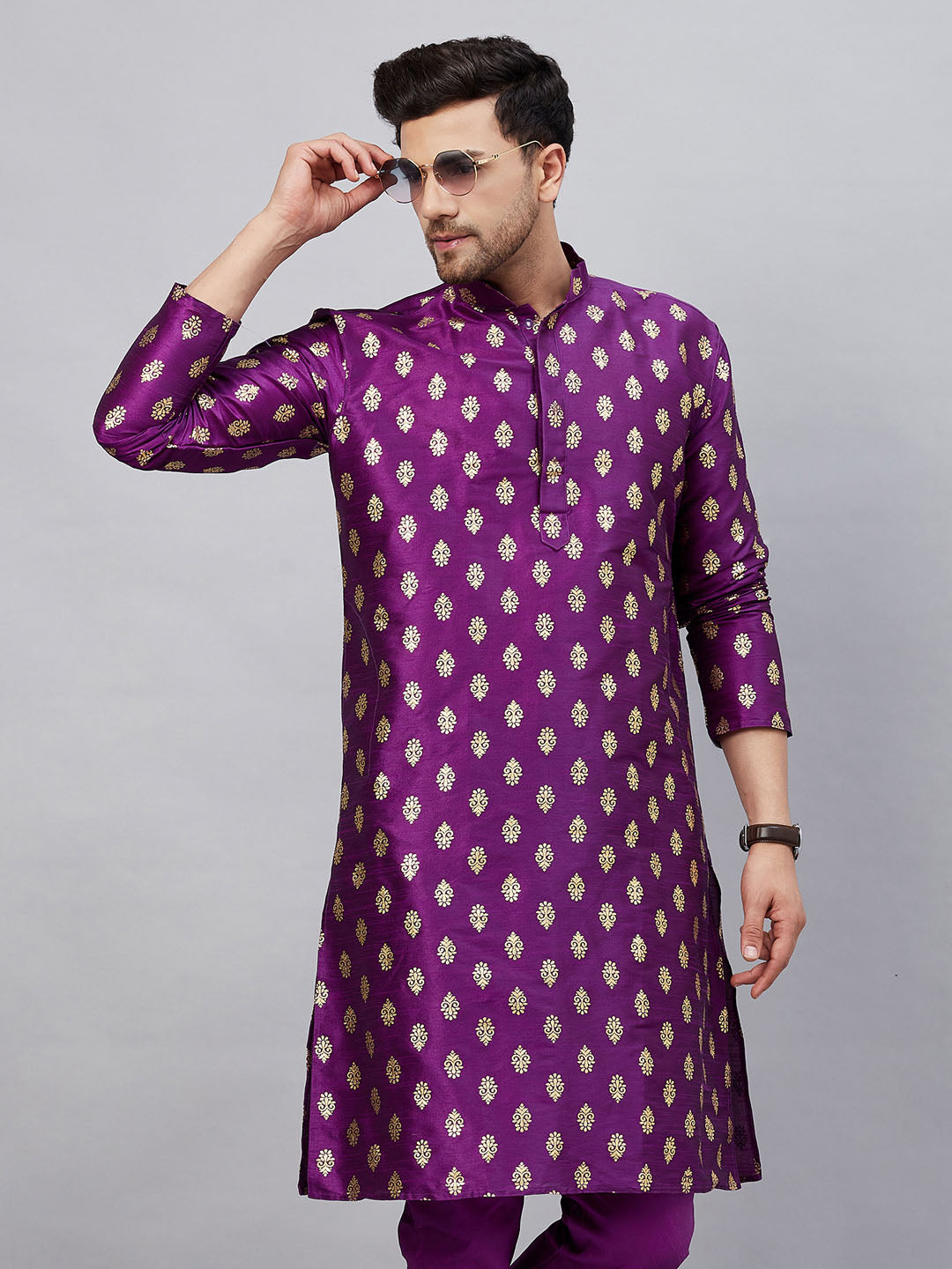 Men's Purple Silk Blend Kurta