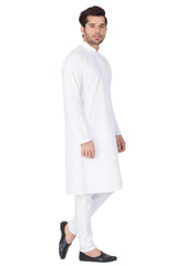 Men's White Cotton Blend Kurta Pyjama Set