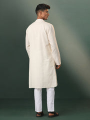 Men's Cream And Black Cotton Kurta Pyjama Set