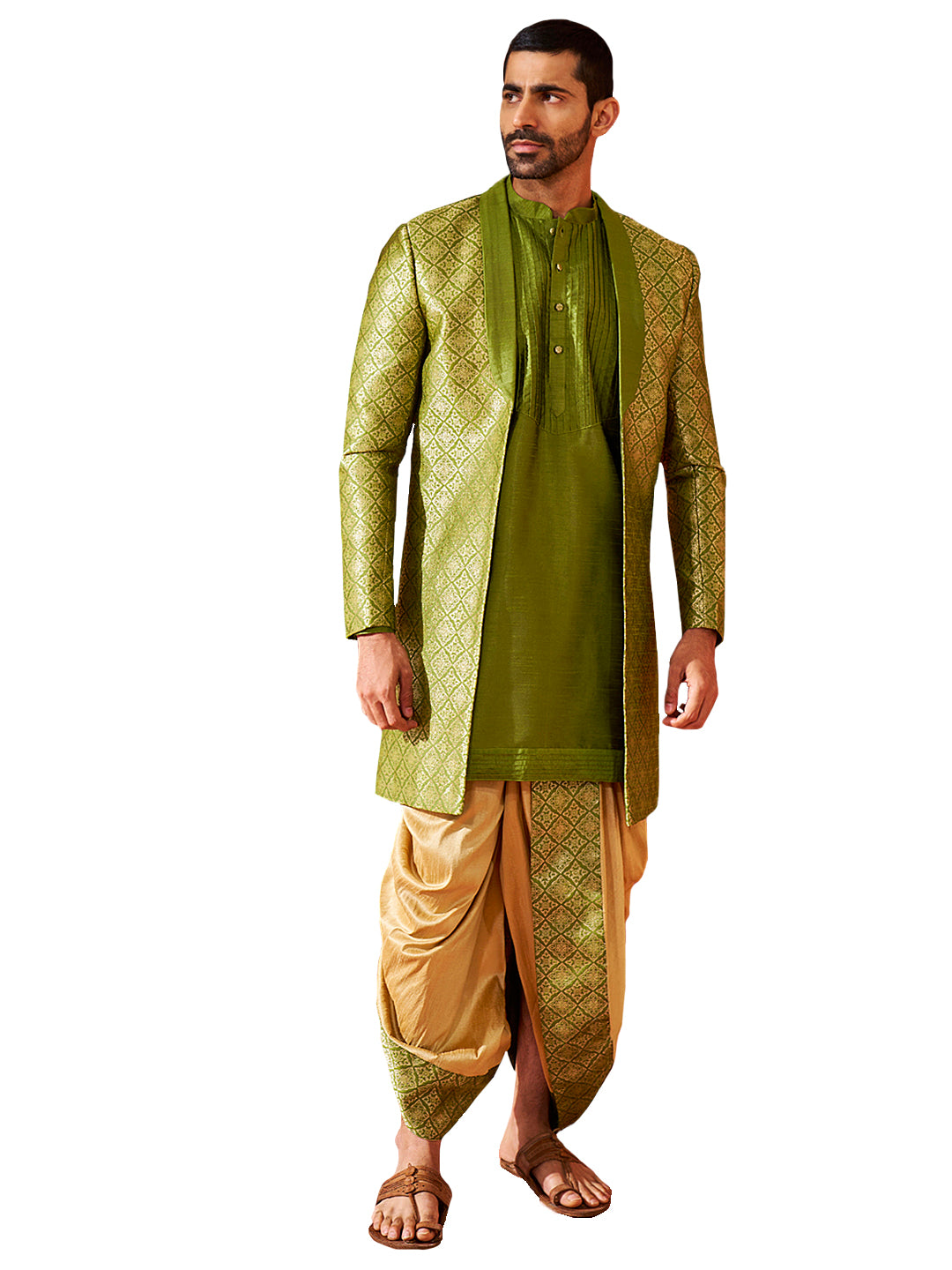 Men's Green Silk Blend Sherwani Set