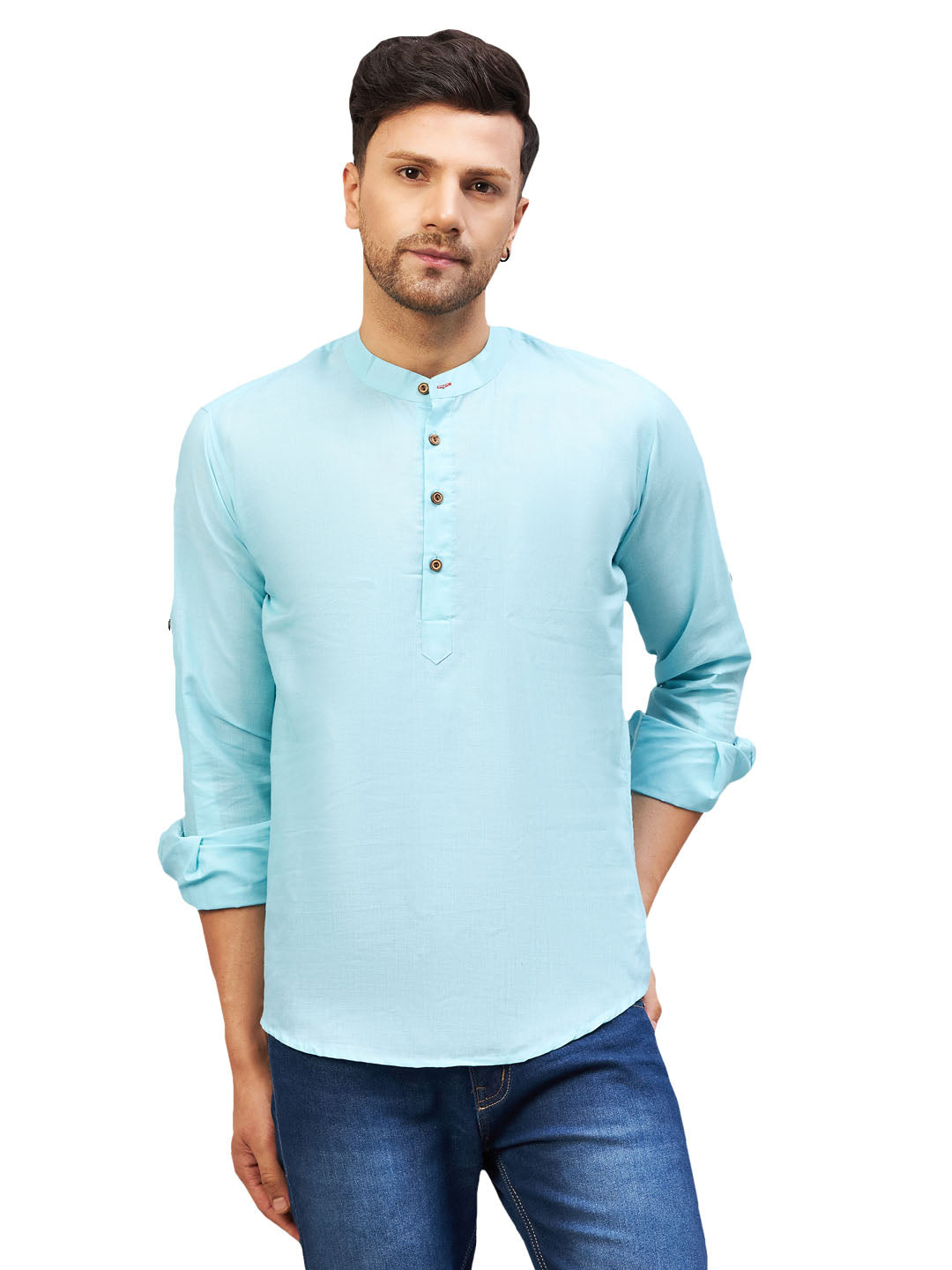 Men's Aqua Cotton Blend Kurta