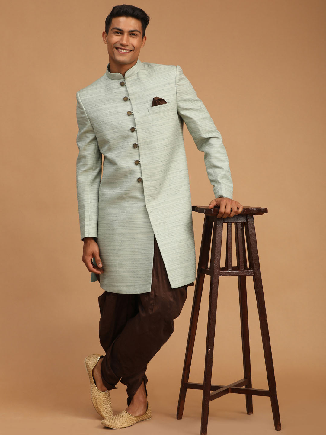 Men's Mint Green Silk Blend Sherwani Only Top