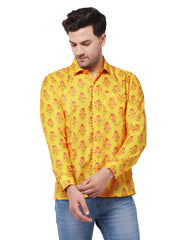 Men's Multicolor-Base-Mustard Muslin Ethnic Shirt