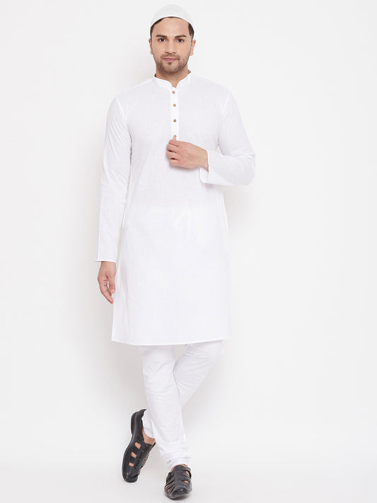 Men's White Cotton Linen Kurta Pyjama Set