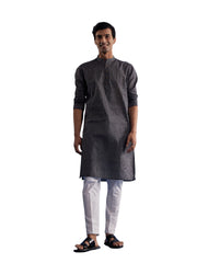 Men's Black And White Pure Cotton Kurta Pyjama Set