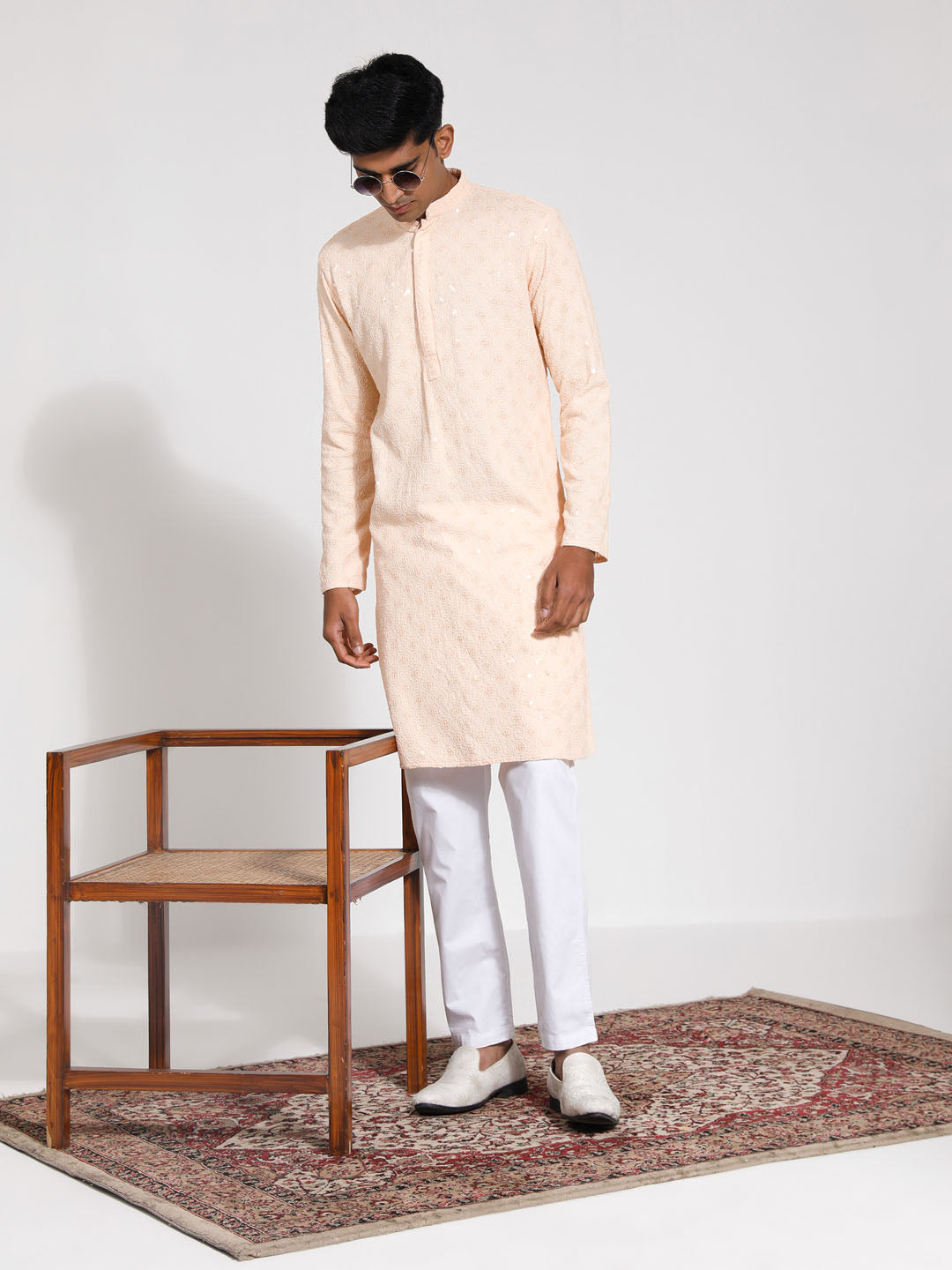 Men's Peach Rayon Kurta