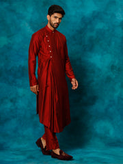 Men's Maroon Viscose Blend Kurta