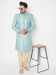 Men's Aqua Silk Blend Sherwani Only Top