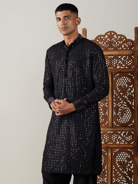 Men's Black Georgette Kurta