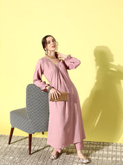 Kalini Women Mauve Colour, Bishop Sleeve A-Line Kurta Paired With Tonal Bottom