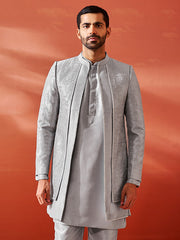 Men's Silver Silk Blend Sherwani Only Top