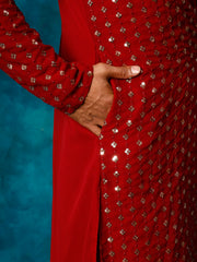 Men's Maroon Georgette Kurta