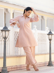 Women Peach Thread Embroidered Co-Ord Set