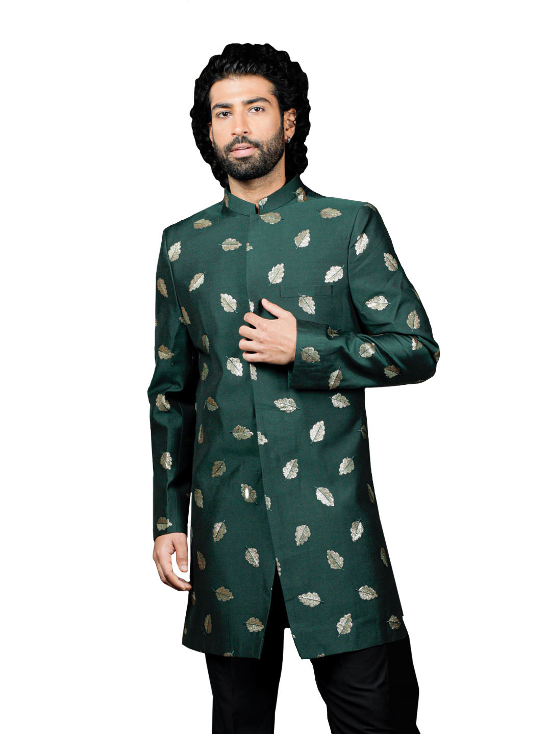 Men's Green Viscose Sherwani Only Top