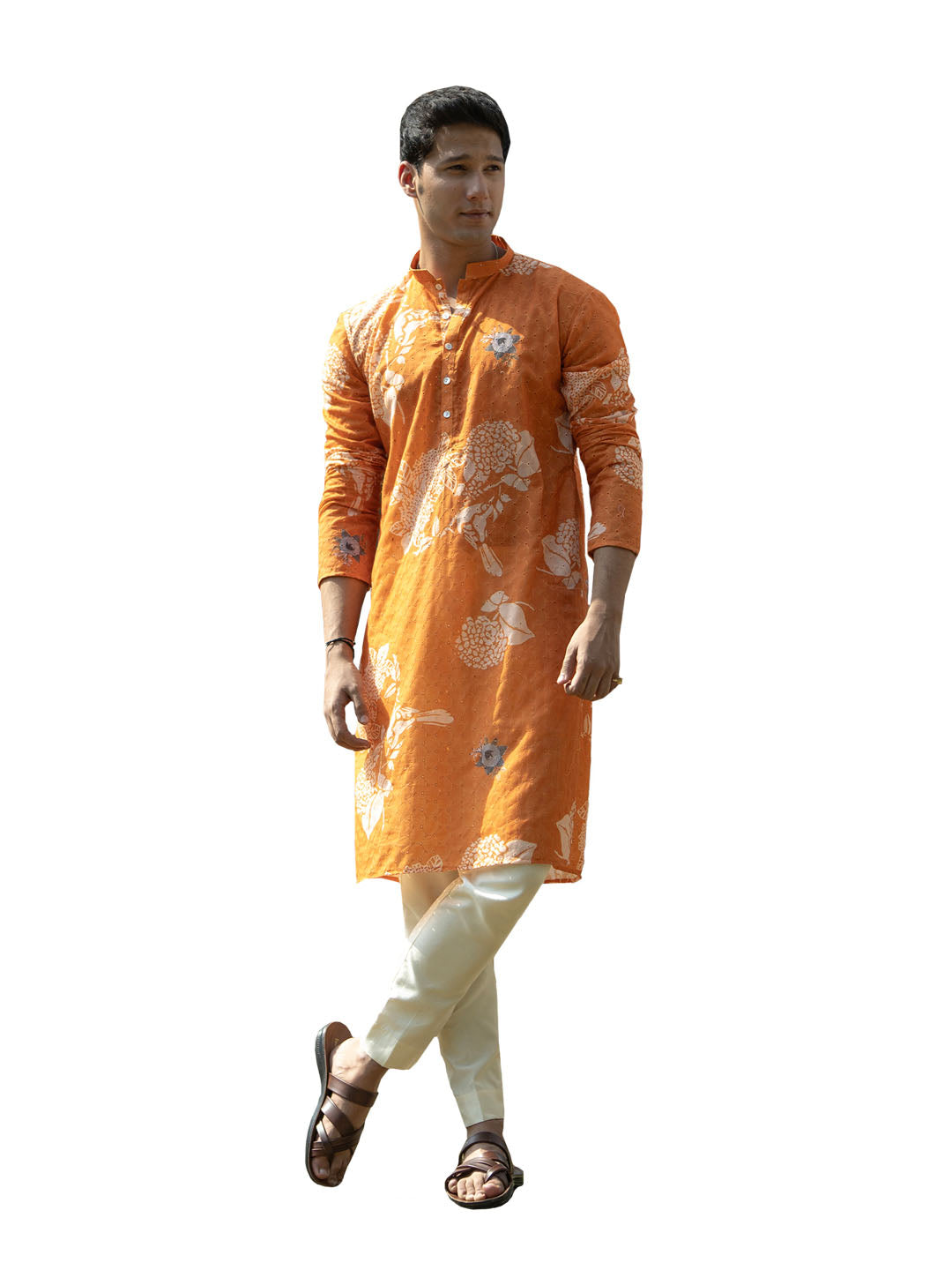 Men's Mustard Cotton Blend Kurta Pyjama Set