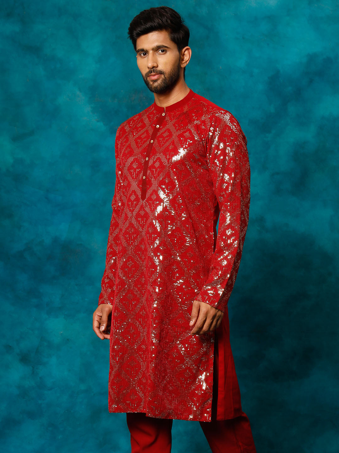 Men's Maroon Georgette Kurta