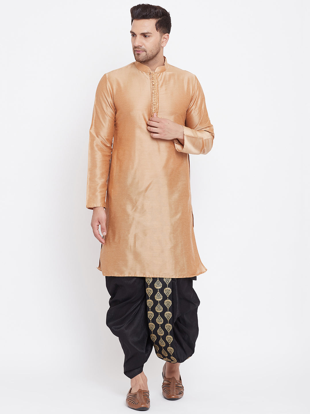 Men's Black Silk Blend Embroidered Dhoti