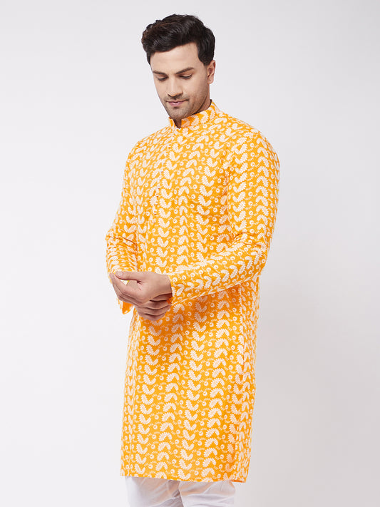 Men's Orange Pure Cotton Kurta