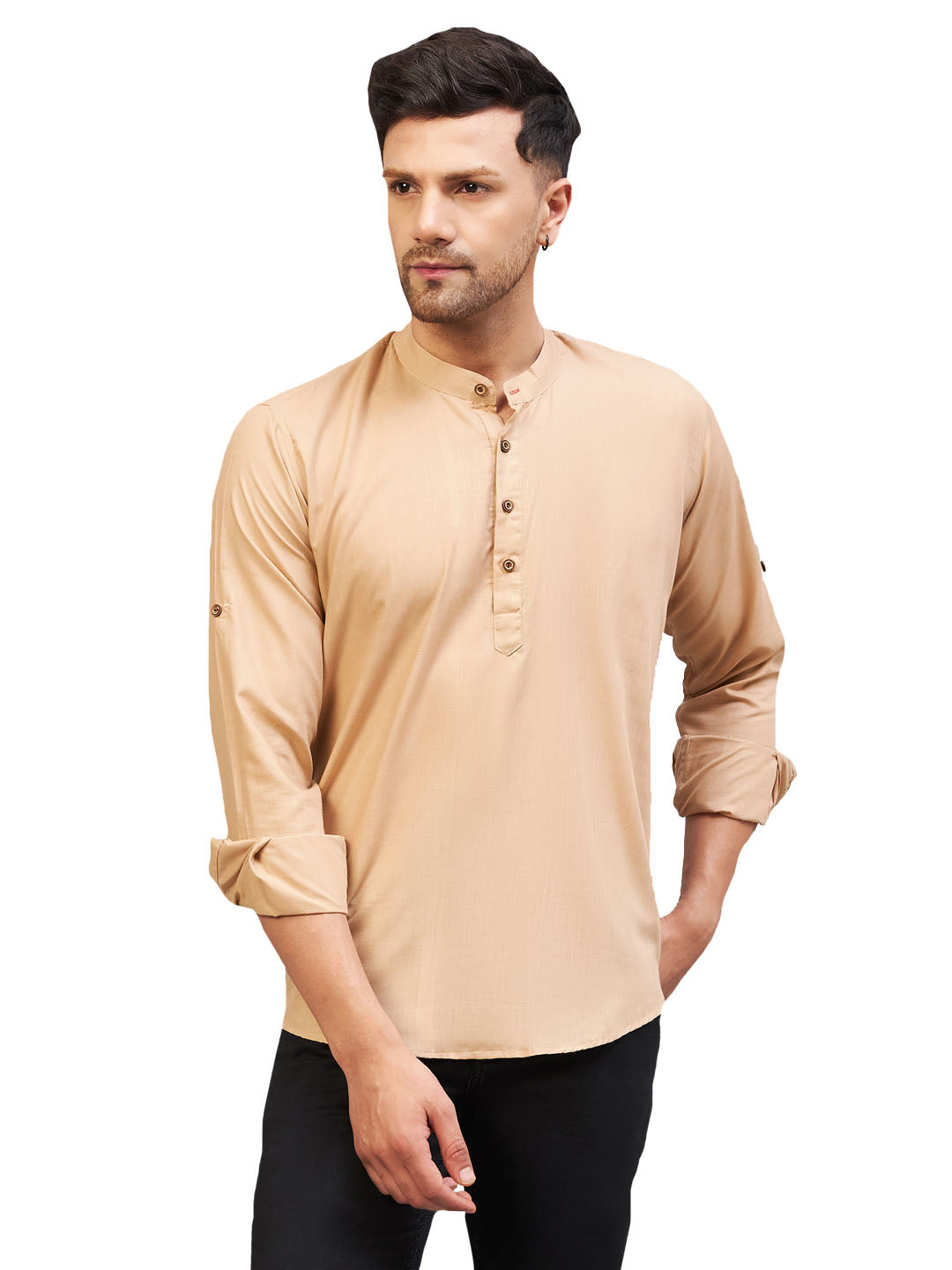 Men's Chiku Brown Cotton Blend Kurta