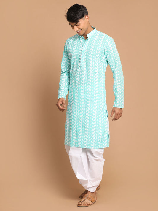 Men's Green Pure Cotton Kurta And Dhoti Set