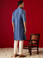 Men's Blue And Cream Rayon Cotton Kurta Pyjama Set