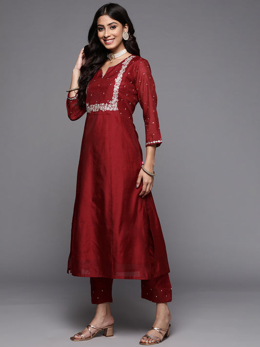 Kalini Embroidered Chanderi Kurta Paired With Embroidered Trousers And Digital Printed Dupatta