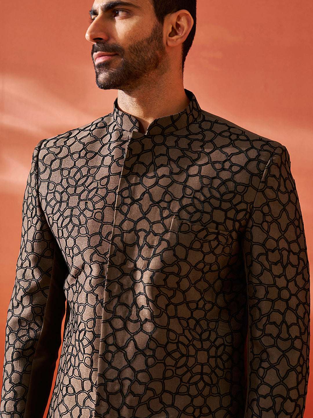 Men's Coffee Silk Blend Sherwani Only Top