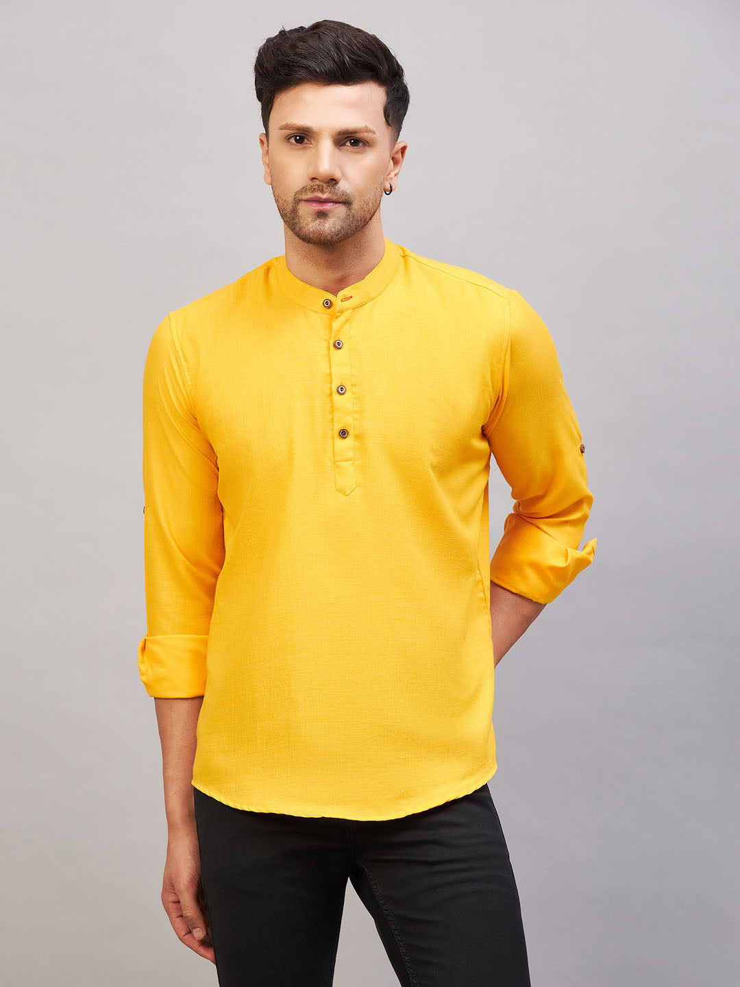 Men's Mustard Cotton Blend Kurta