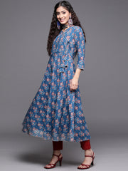 women indigo kurta set paired with pant and tie and dye chiffon dupatta