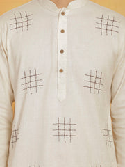 Men's Cream And White  Kora Kurta Pyjama Set