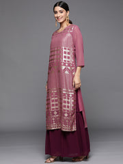 Kalini Women Burgundy Embroidered Kurta Paired With Dupatta And Sharara