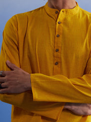 Men's Mustard And White Pure Cotton Kurta Pyjama Set