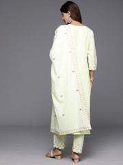 Women Green Thread And Mirror Embroidered Kurta With Tonal Bottom And Dupatta