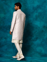 Men's Purple And Cream Viscose Sherwani Set