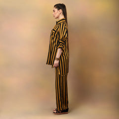 Mustard Striped Flared Trousers