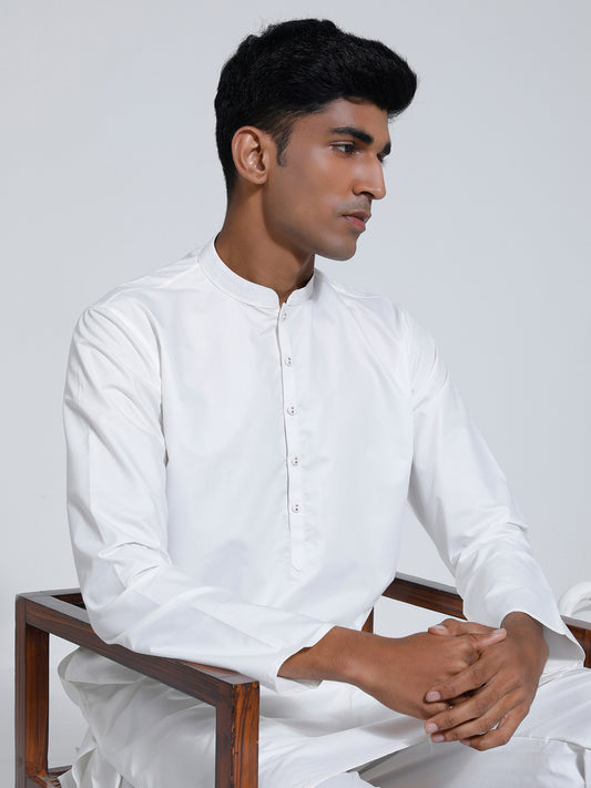 Men's White Cotton Silk Kurta