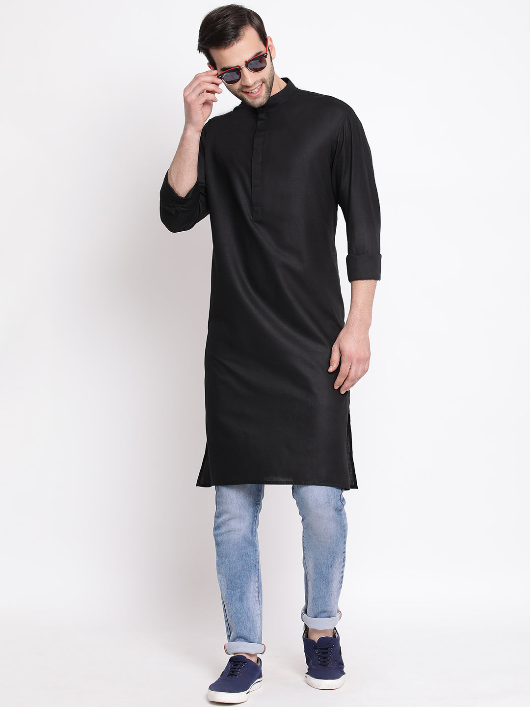 Men's Black Cotton Blend Kurta