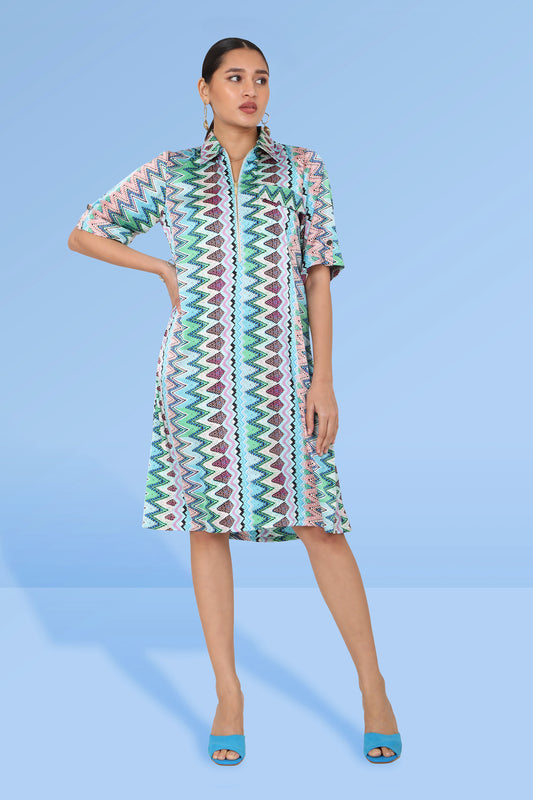 Alina Printed Geometric Shirt Dress