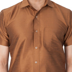 Men's Brown Silk Blend Ethnic Shirt