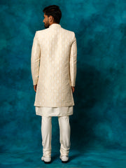 Men's Beige And Cream Viscose Sherwani Set