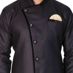 Men's Black Cotton Blend Sherwani Only Top