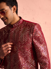 Men's Maroon Georgette Sherwani Only Top