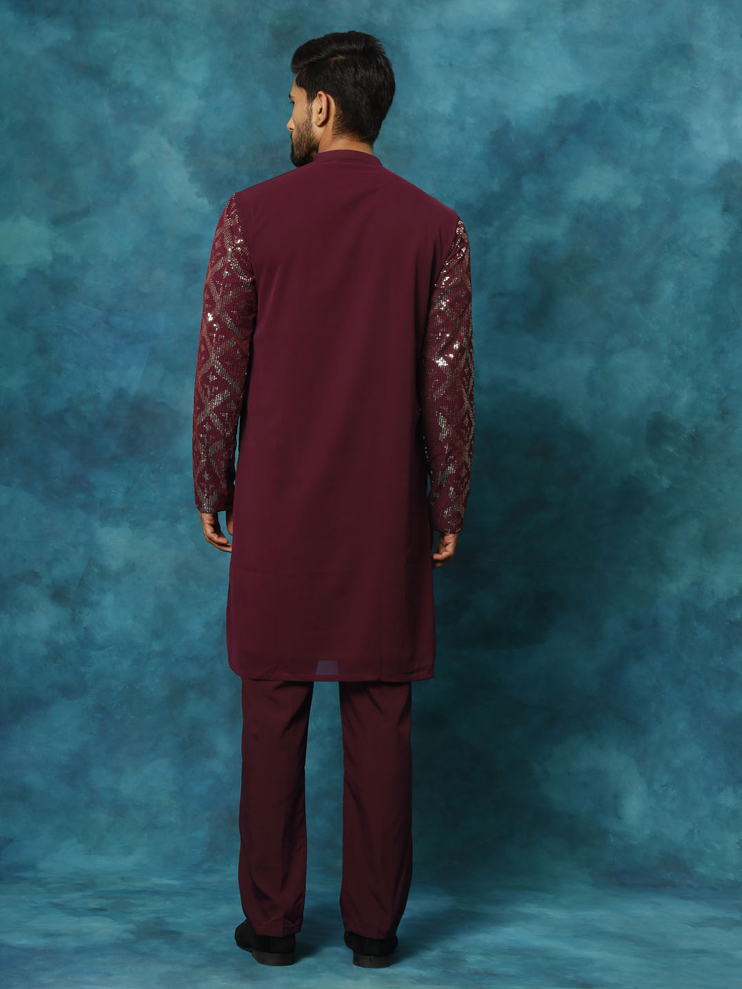 Men's Purple Georgette Kurta Pyjama Set